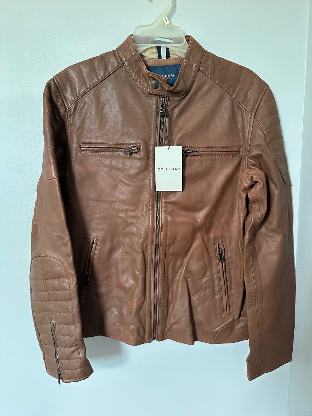 Cole Haan Men's Brown Leather Moto Jacket
